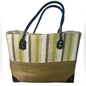 Multi Colour Striped Drawstring Tote Picnic Bag